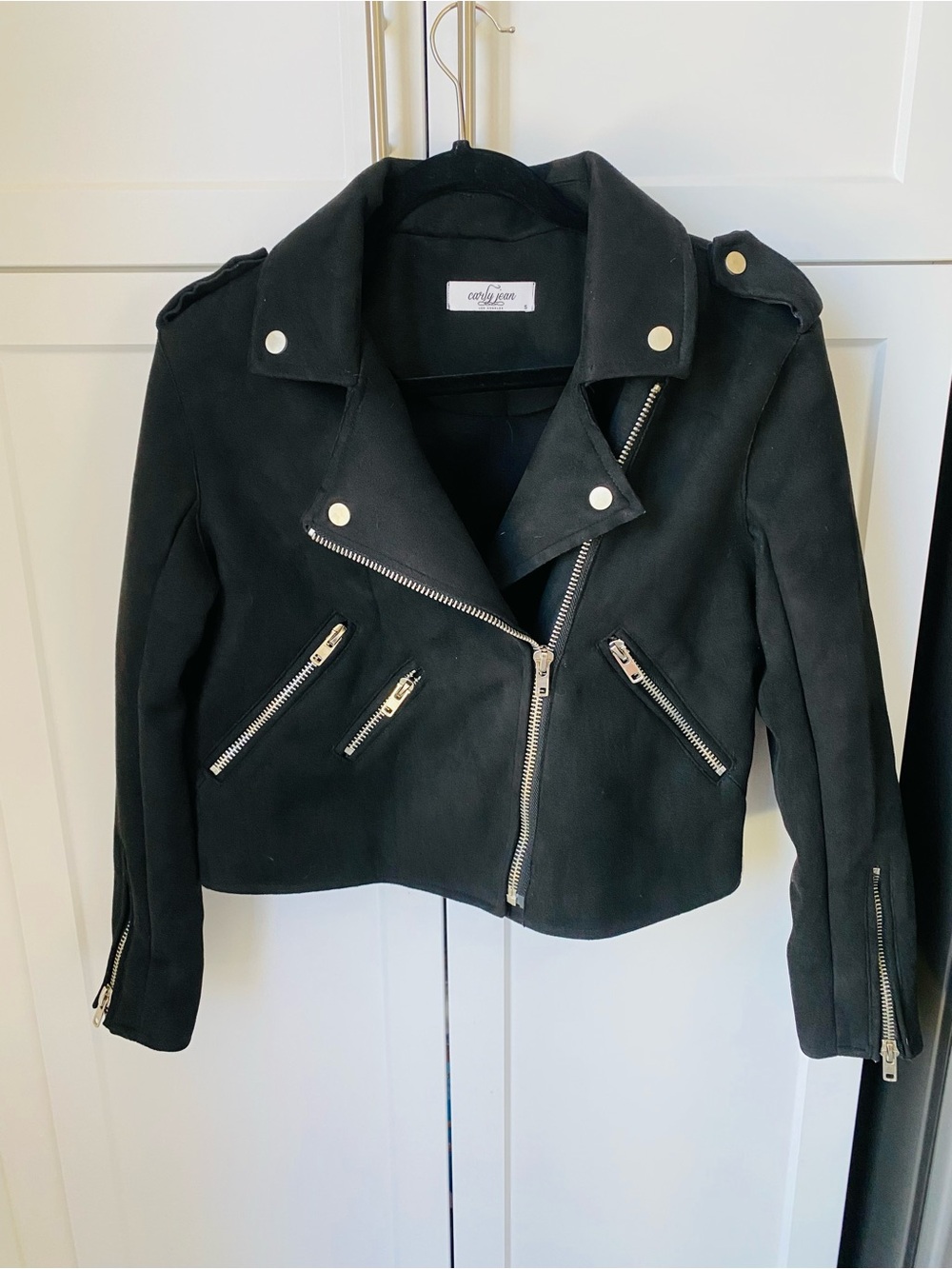 Carly jean black faux suede Moto Jacket small womens